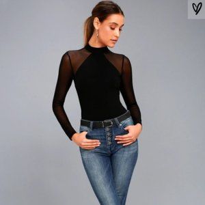 Entrancing Black Mesh Long Sleeve Bodysuit - NWT
